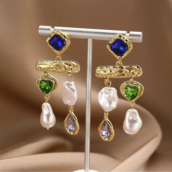 Chic 14K  Gold Plated Earrings with Colorful Gems 💎 - Picture 4 of 4